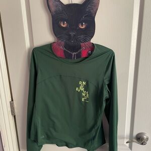 Janji Dark Green Long Sleeve Tee with Yellow run everywhere Graphic